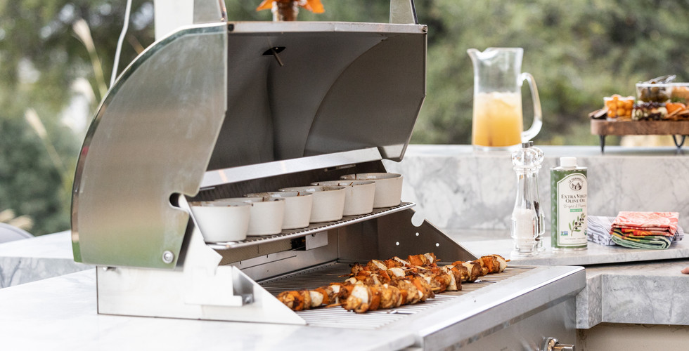 fall outdoor grill party, kebabs, soup, coyote outdoor grill, glass punch pitcher, salt and pepper grinder, olive oil, simopoulos designs