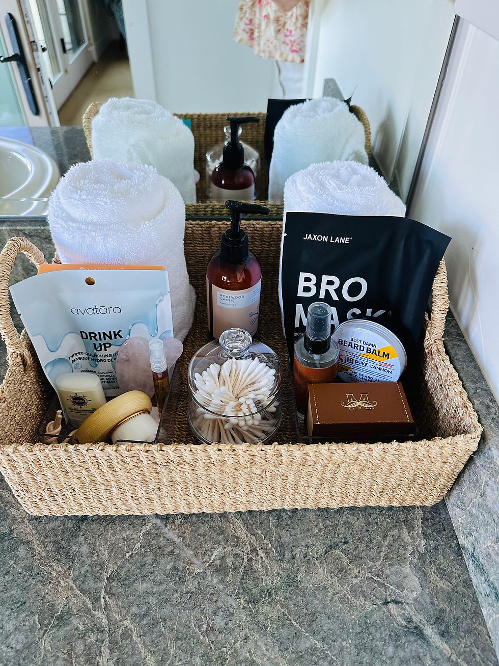 Basket full of toiletries and essentials for guests when visiting
