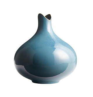 Crate and Barrel Etten Dark Blue Ceramic Vase 10"