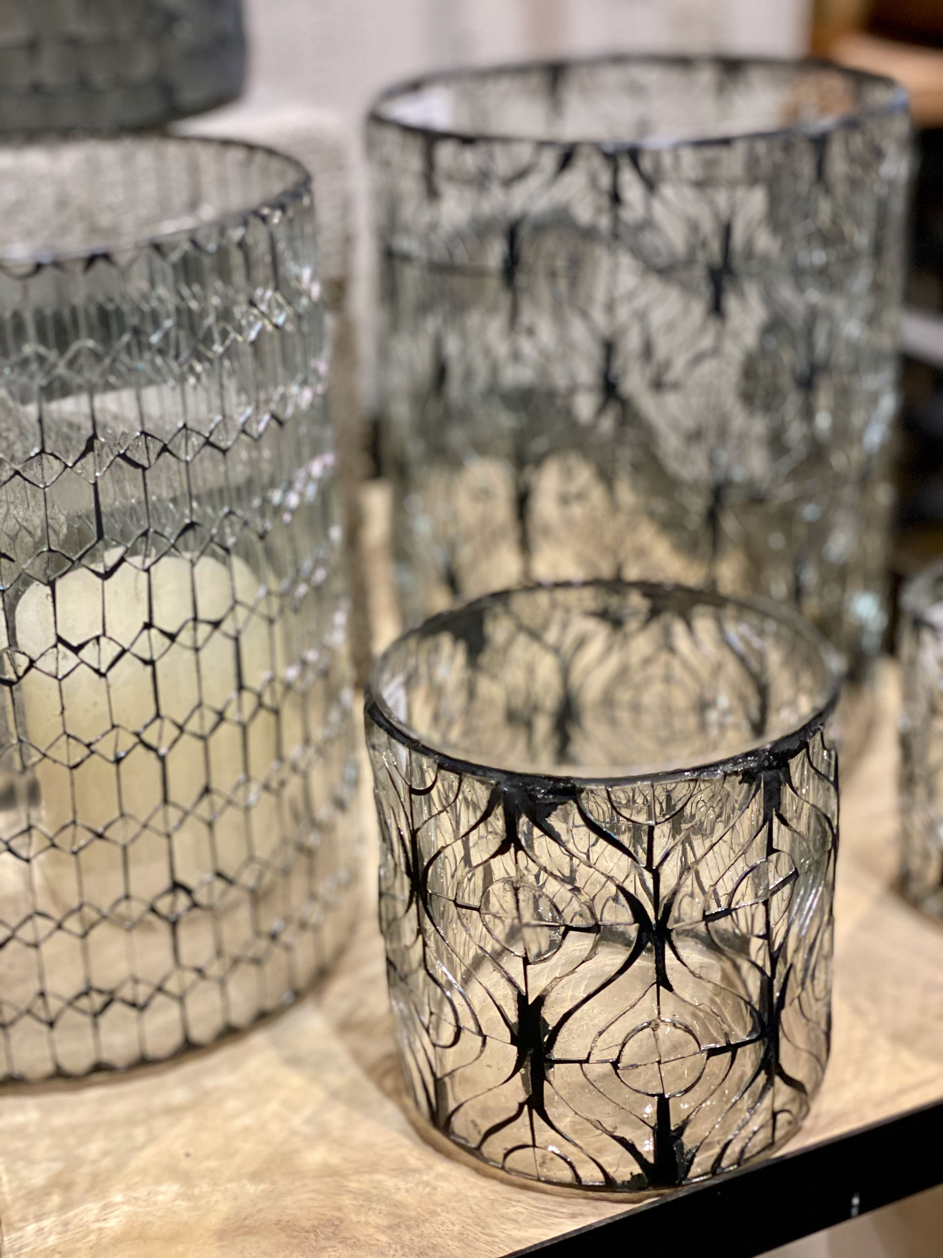 glass votive holders, clear and black glass candleholders, votive holders