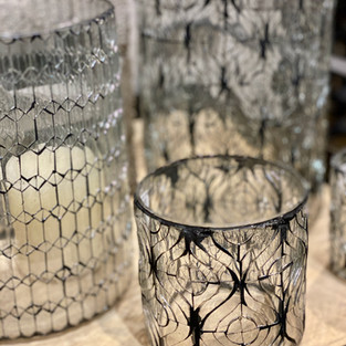 glass votive holders, clear and black glass candleholders, votive holders