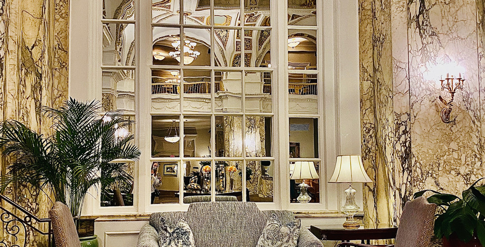 fancy sitting area, marble, historic hotel