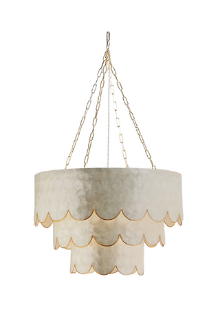 Horchow Three-Tiered Scalloped Capiz 3-Light Pendant
