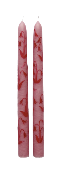 Pink Lily of the Valley Hand Painted Taper Candles (Set of 2)