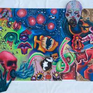 Colorful, abstract collage of the dreamy and nightmarish creatures of my mind.