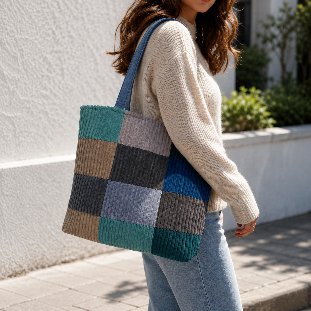 Patchwork Tote - Coastal Grid