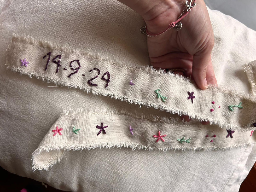 Miniatura: Cinta de algodón deshilachada bordada a mano