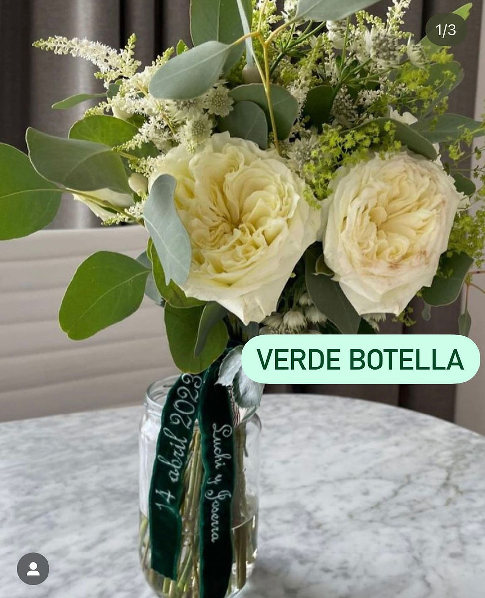 Miniatura: Cinta de terciopelo bordada en DOS extremos en tonos VERDES Y ROSAS