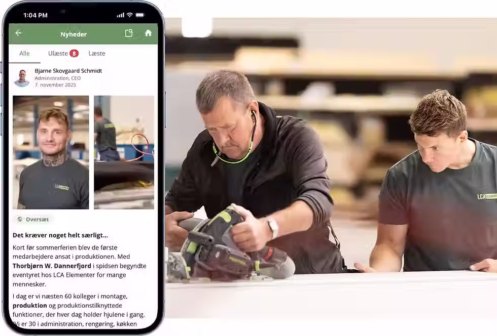 Nyhedsmodulet hos LCA elementers bliver bl.a. brugt til ugentlige nyheder fra direktør Bjarne Skovgaard Schmidt