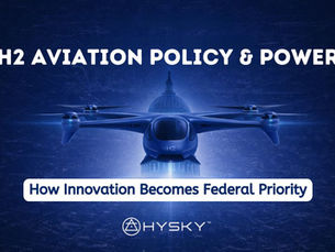 Drone with "H2" over U.S. Capitol dome against blue background. Text: H2 Aviation Policy & Power, How Innovation Becomes Federal Priority.