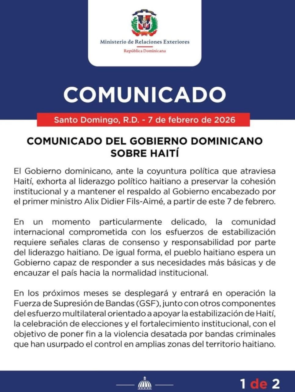 Haïti-RD : Quand notre voisin de la République Dominicaine acte le maintien d’Alix Didier Fils-Aimé et appelle à la cohésion