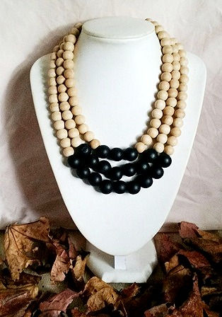 Black and Natural Wood Necklace