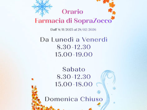 Aperto anche Sabato Pomeriggio