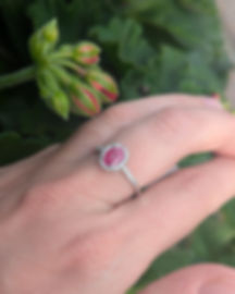 10kt White Gold Ruby & Diamond Halo Ring