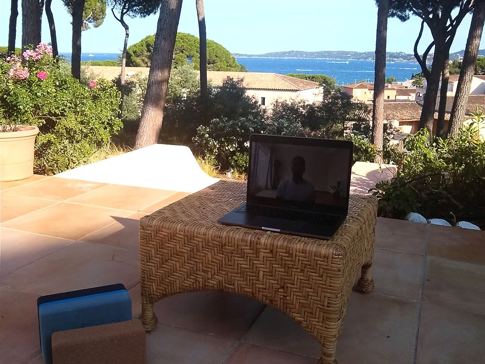 online Pop Up Yoga class on laptop