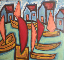 Pintura da coleção Baía - Quem vem pra beira do mar, feita pela artista visual, Lucília Abrahão