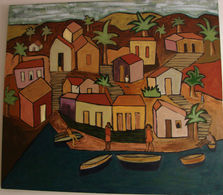 Pintura da coleção Baía - Quem vem pra beira do mar, feita pela artista visual, Lucília Abrahão