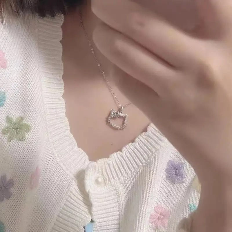 Thumbnail: Hello Kitty Sanrio Diamond (Faux) Necklace, Silver