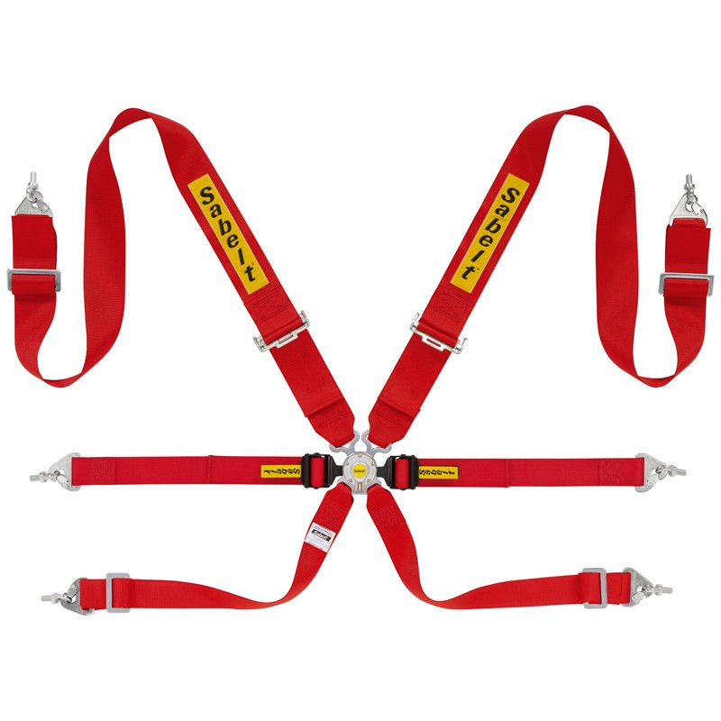 Arnés rojo de seguridad 6 puntos 2-3" SABELT ACERO RALLY FIA