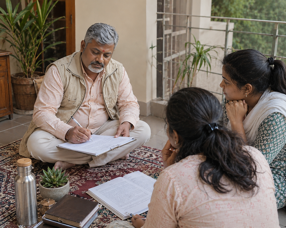 Man and two women engaged in spiritual research fellowship