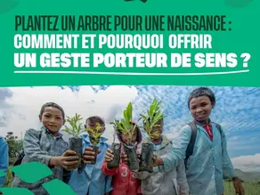 Enfants qui tiennent des pousses d'arbres avec comme titre : plantez un arbre pour une naissance : comment et pourquoi offrir un geste porteur de sens ?