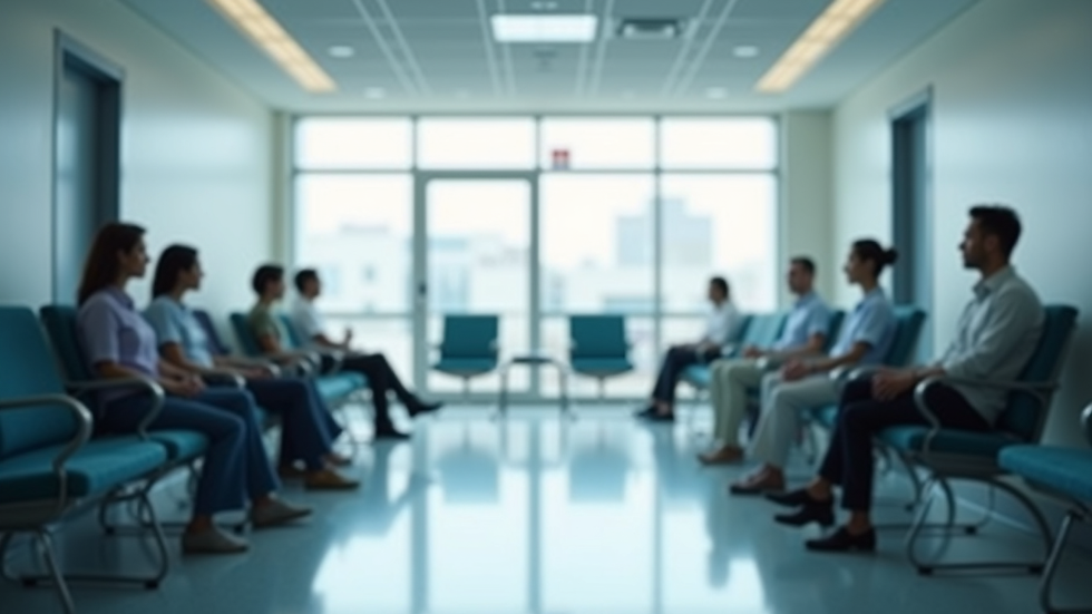 Eye-level view of a healthcare facility's waiting area with patients seated