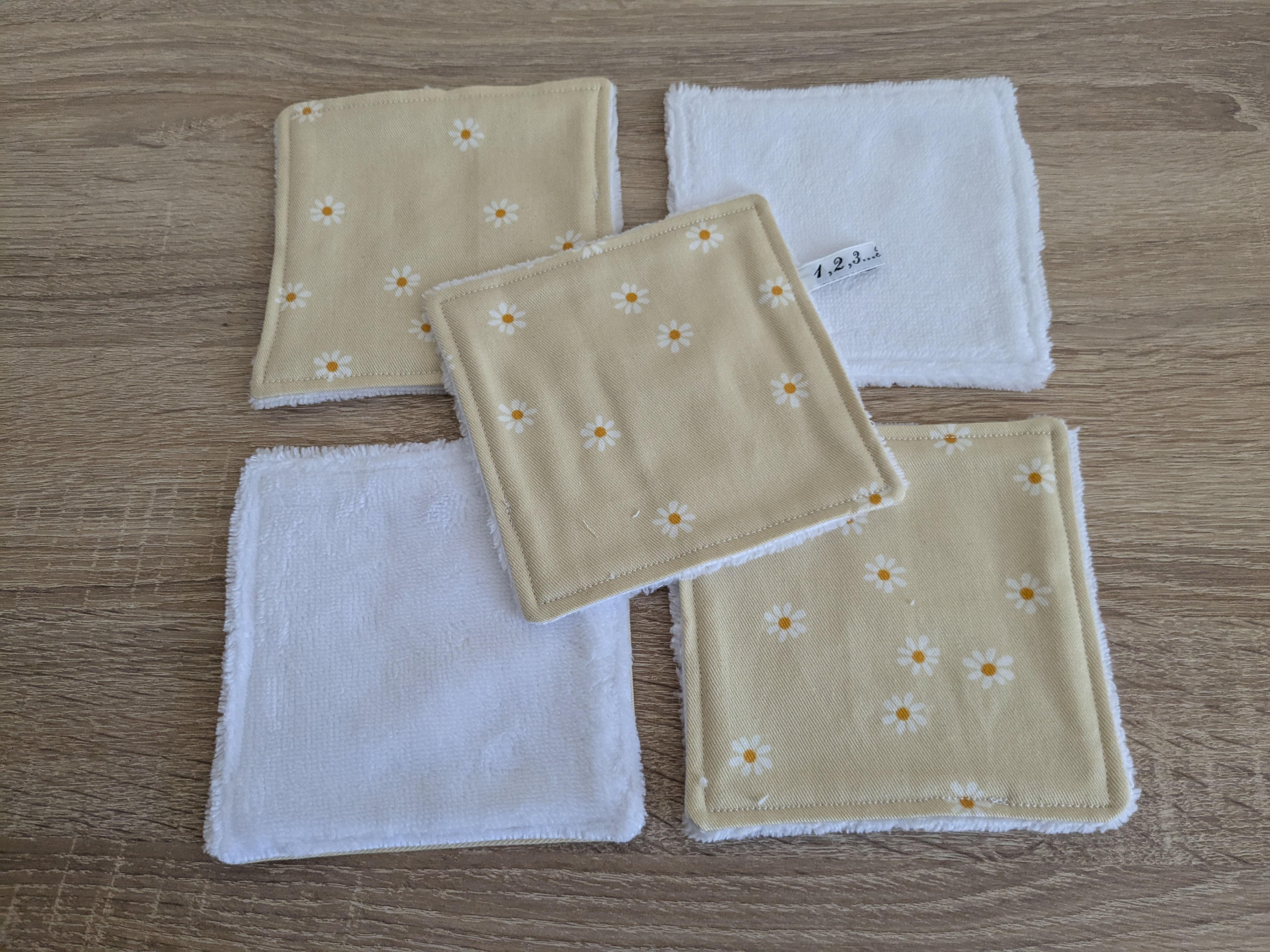Lot de  5 lingettes bambou - "Soleil de Marguerites"