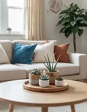 canapé dans un salon rangé