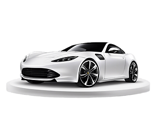 White real looking sports car with a black circle background, image is black and white in 