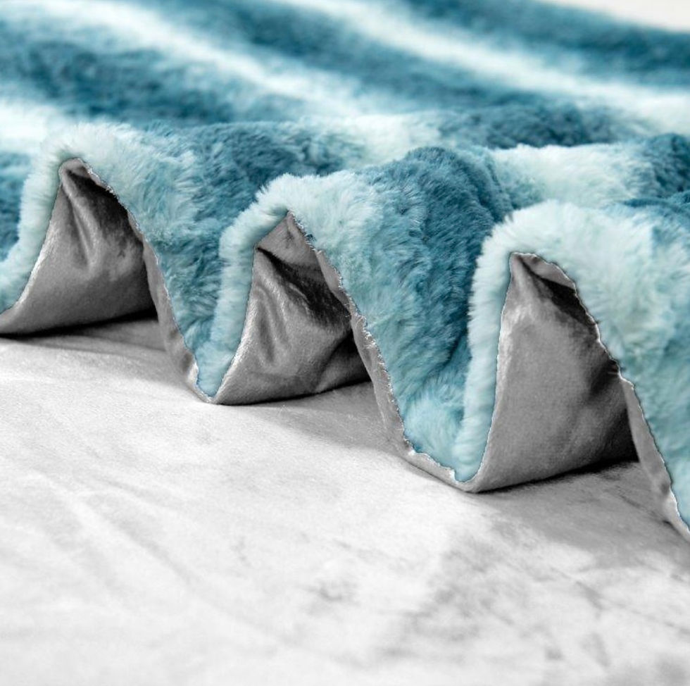 Thumbnail: Faux Fur king Aqua Stripe with Shams