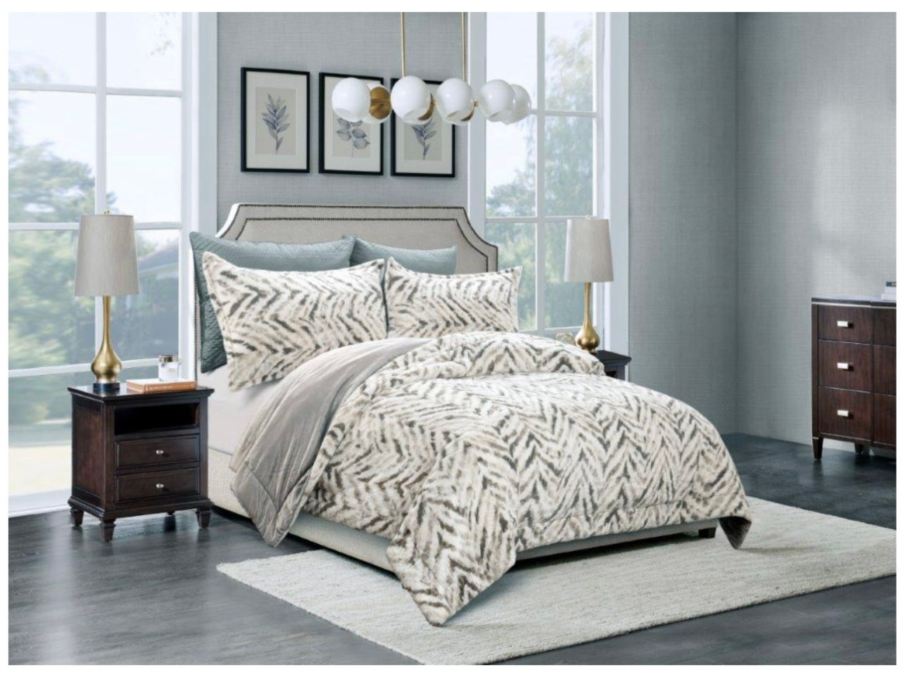 Faux Fur king Herringbone with Shams