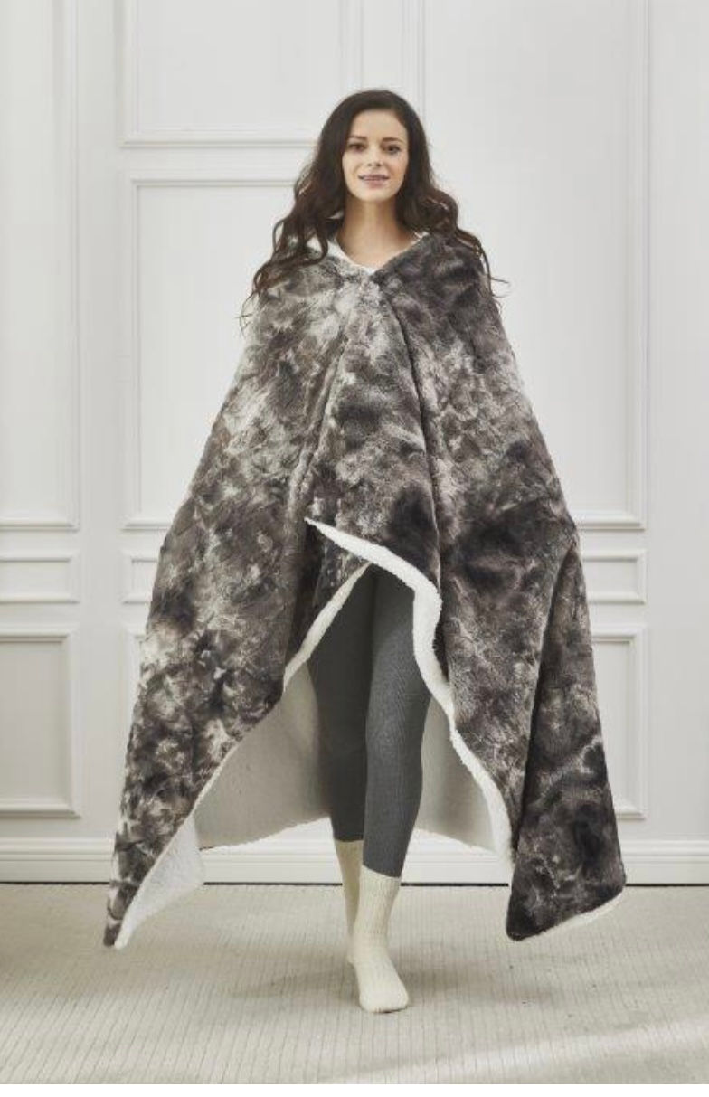 Thumbnail: River Rock Faux Fur Hooded Throw