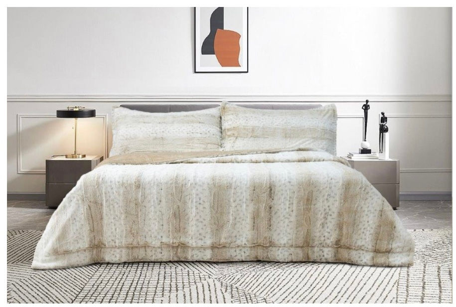 Thumbnail: Faux Fur king White Leopard Stripe with Shams