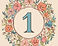 A light blue colored number one sits inside of a muted toned flower circle