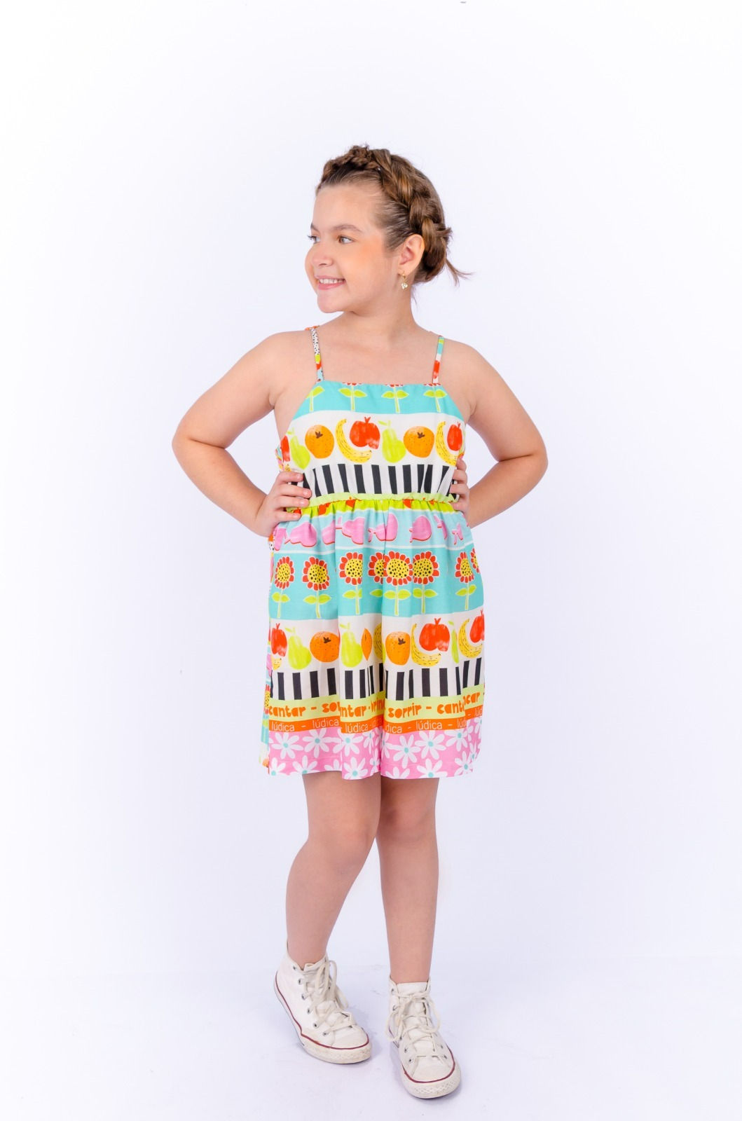 Macaquinho Infantil Estampa Listras Tropicais