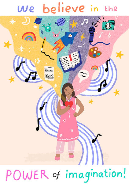 Indian girl wearing a pink dress holding her heart in the centre of an creative imagination cloud