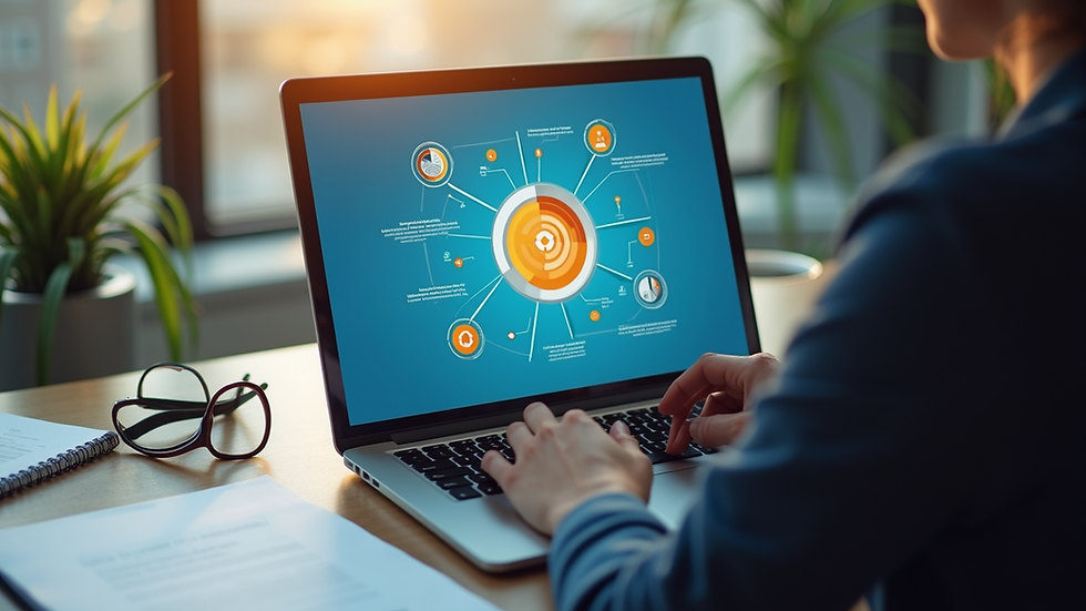 Eye-level view of a consultant presenting digital marketing strategy on a laptop