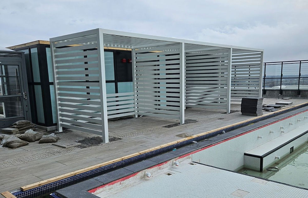 3-Section Cabana with Inset Aluminum Purlins and Privacy Slats