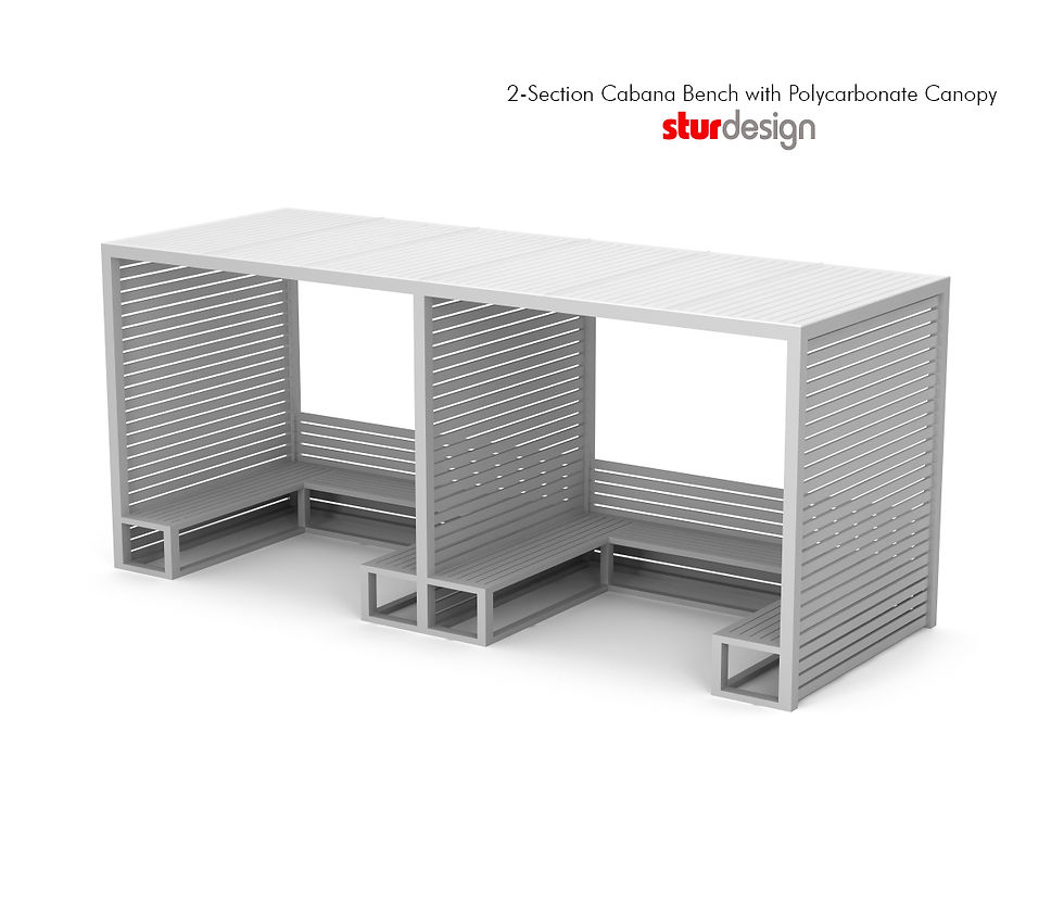 2-Section Cabana with Polycarbonate Roof, Inset Aluminum Pulrins and Slats