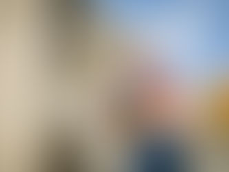 Worker in orange jacket on a gray roof, holding roofing material. Ladders and equipment in foreground; overcast sky and trees in background.