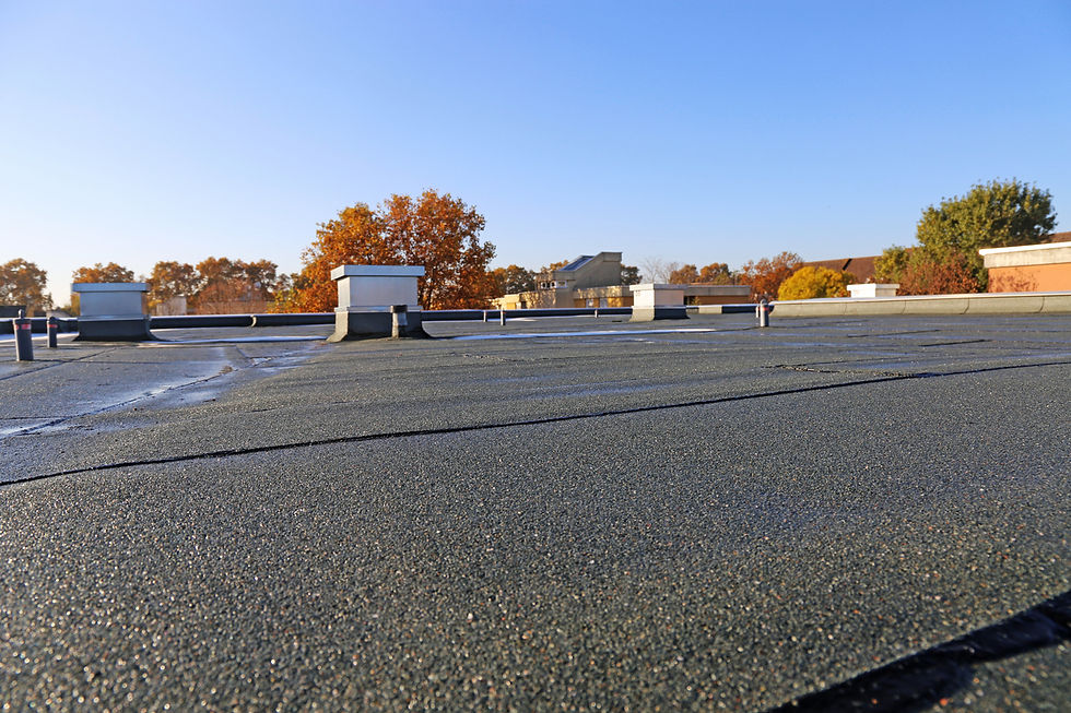 inspecting hail-punctured flat roof Calgary