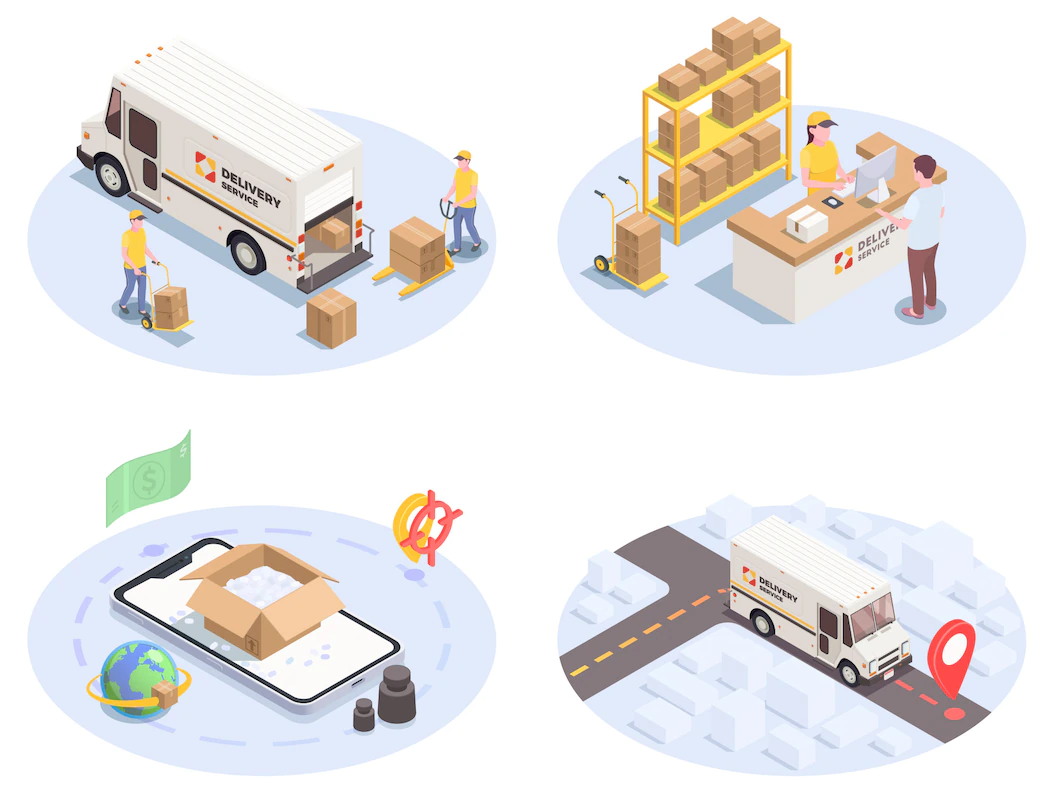delivery-logistics-shipment-set-four-isometric-images-with-colourful-icons-pictograms-huma