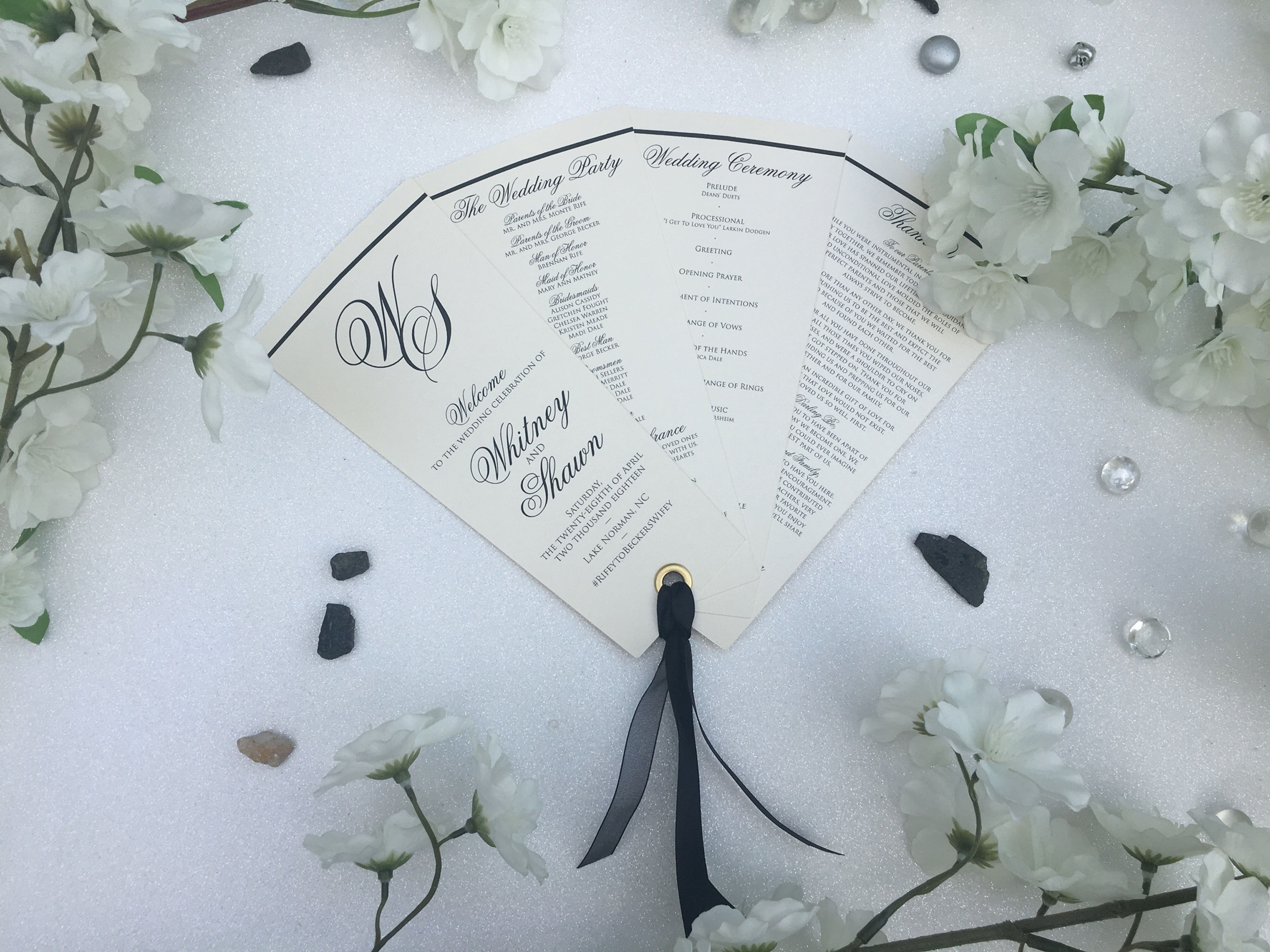 Classic Rectangle Wedding Programs 4 Petals with Ribbons