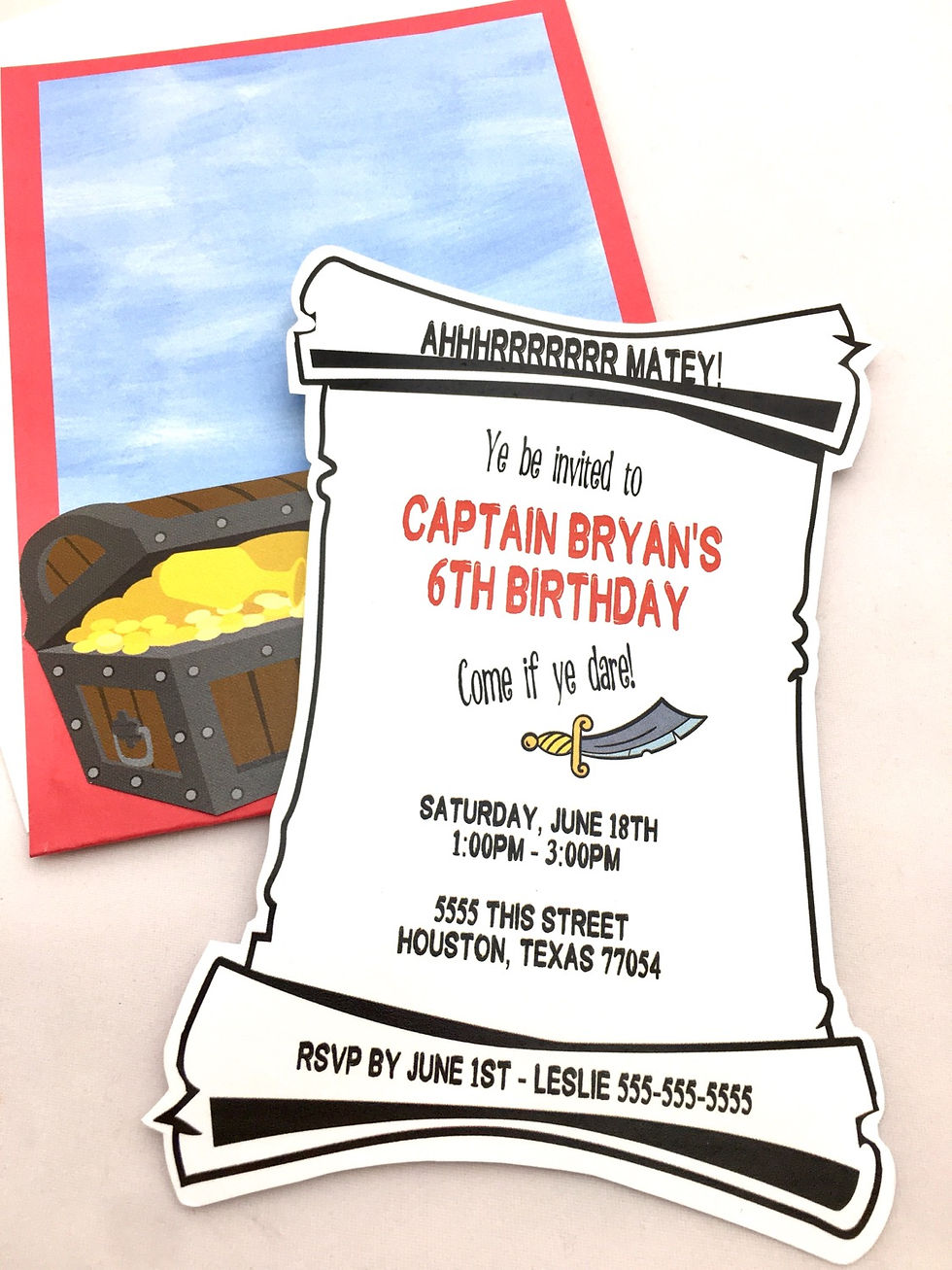 Thumbnail: Pirate Themed Pocket Style Invitations, Pirate Party Invites