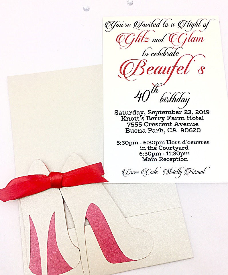 Thumbnail: Champagne and Red Bottom High Heel Invitations ~ Includes Envelopes