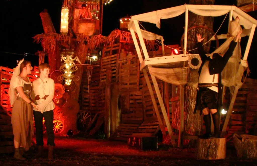 Miranda (Cassadie Peterson), Ferdinand (Emily Rankin), and Prospero (Omid Ghorashi)
