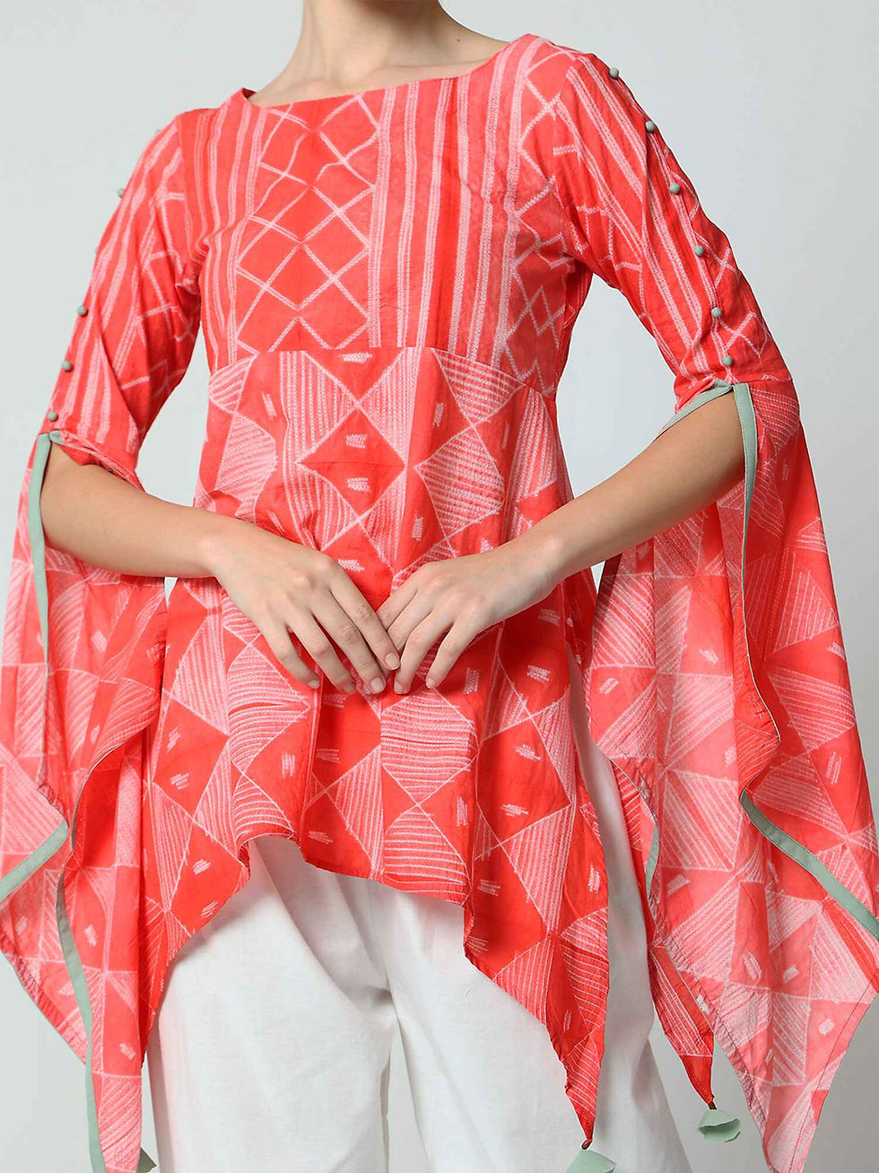 'Rumi' Hand-dyed Shibori Pure Cotton Top with Butterfly Sleeves