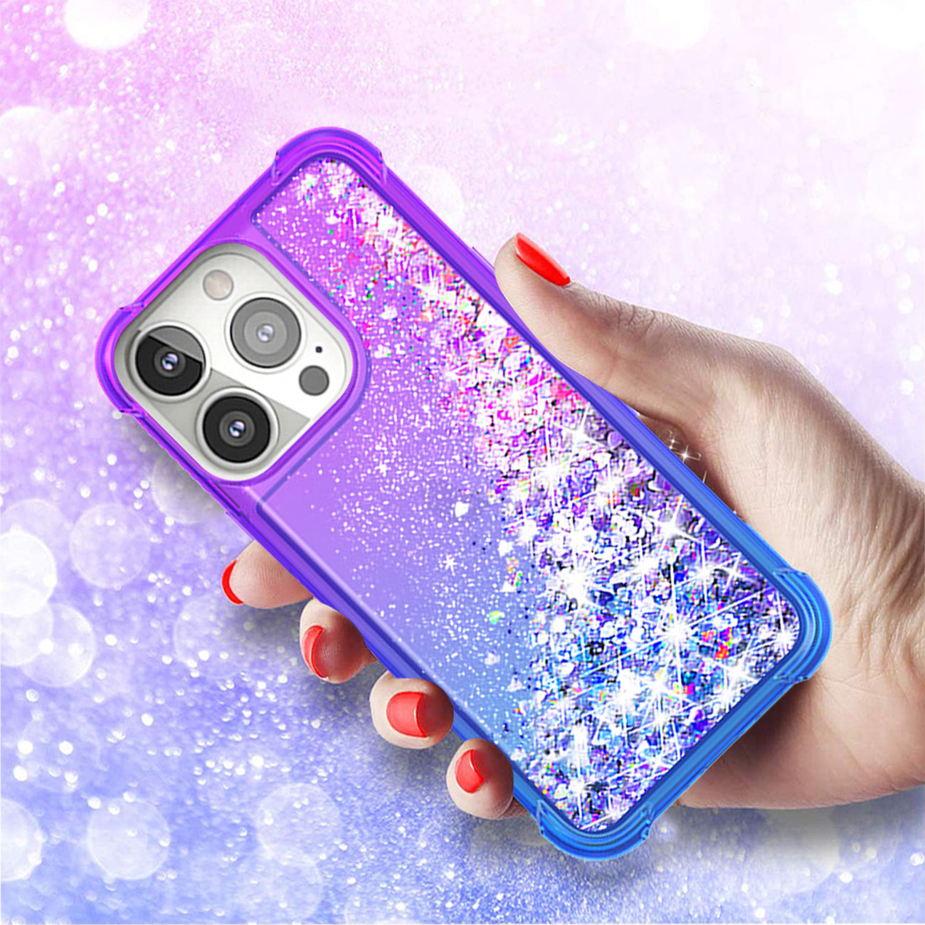 Shiny Flowing Glitter Liquid Bumper Case - iPhone 13 PRO - Purple