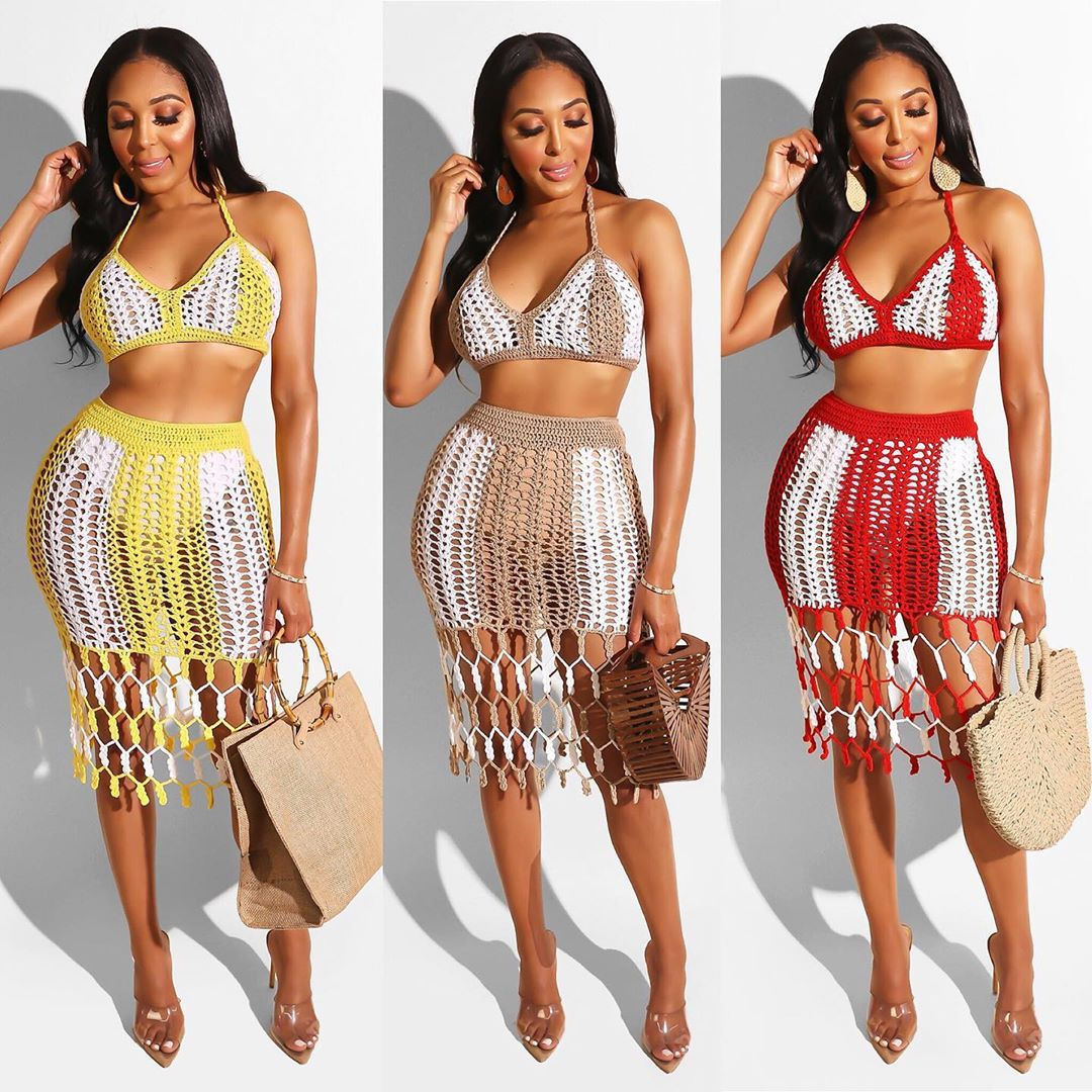 Two Piece Set Women Beachwear Beach Dresses for Women Womans 2 Piece Skirt Set