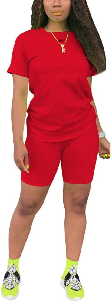 Thumbnail: PINSV Women's 2 Piece Outfits Summer Printing Bodycon Short Pants Workout Sets